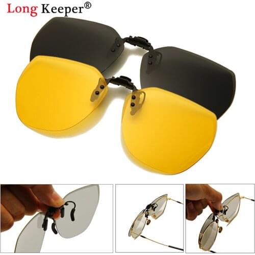 Mens Flip Up Clip on Polarized Sunglasses Men Driving Goggles Mirrored Clip on Lens Night Vision Safe Driver Glasses for Women