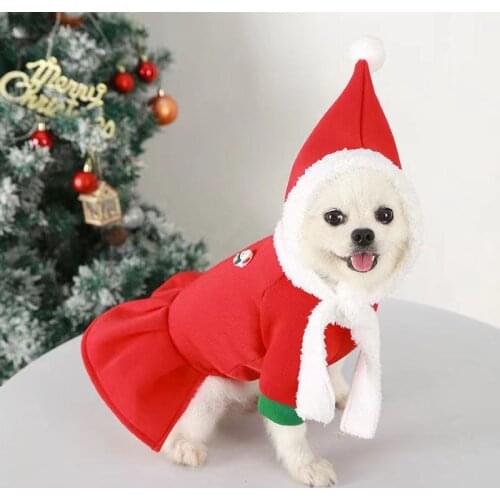 Christmas Dog Clothing Winter Pet Outfit Garment Xmas Dog Hoodies Girl Dog Dress Hat Puppy Yorkie Poodle Bichon Corgi Costumes S