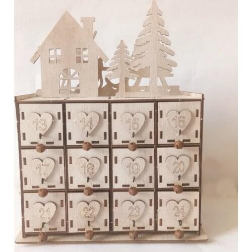 Christmas Wooden Advent Calendar Book with Drawers for Adults Kids Wood Christmas Countdown Reindeer Decoration