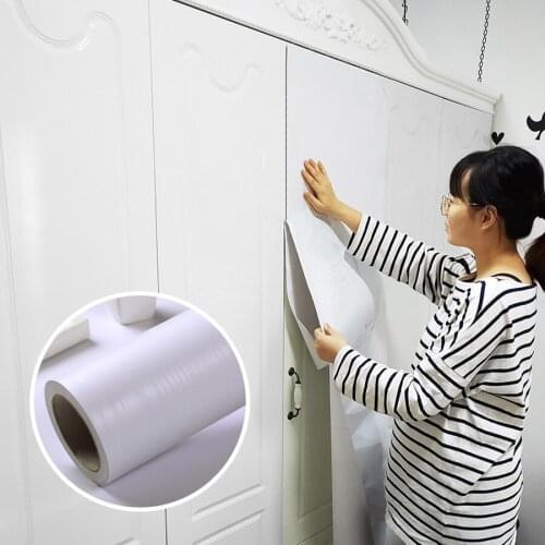 Wokhome Self-adhesive PVC Wallpaper White Wood Grain Wall Papers Waterproof Furniture Renovation Stickers