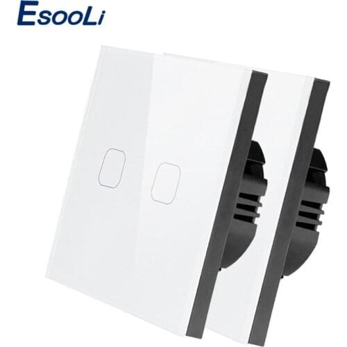 Esooli AC220V, 1/2/3 Gang 1Way Light Wall Touch Screen Switch EU standard Touch Switch Crystal Glass Panel Touch Switch, 2 pcs