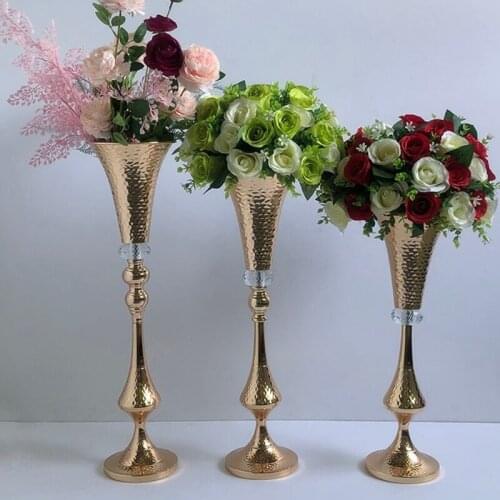 Wedding Table Centerpieces For Christmas Home Decor Gold Shiny Vases Road Lead Flower Rack Event Column Stand