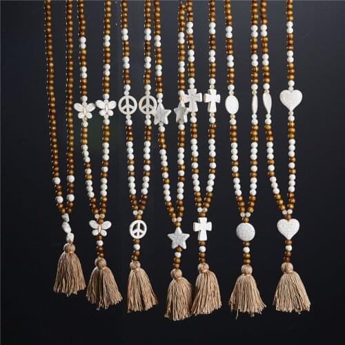 Tibetan Wooden Tassel Pendant Necklace 9MM Beads Chakra 48“ Long Mala Meditation Beads Yoga Necklace Tassel Hand Knotted Jewelry