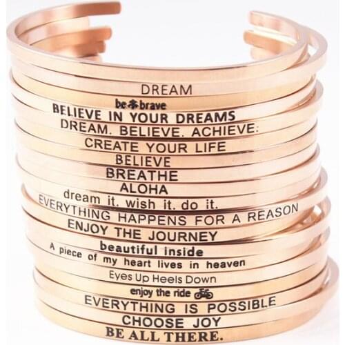 Custom Positive Inspirational Bracelet Personalized Jewelry Initial Engraved ROSE GOLD Bracelet Bangle for Men Women