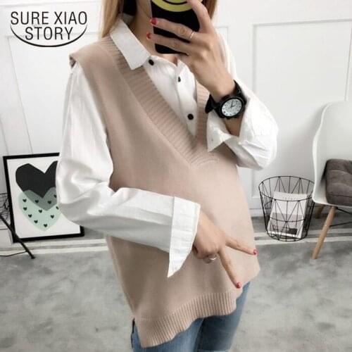 2021 Spring V-neck knitted Vest Womens Sweater Autumn And Winter New Korean Loose Wild Sweater Vest Women Sleeveless Sweater