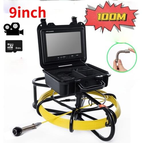 WP9600B 9" DVR 8GB Pipe Inspection Video Camera,17mm Drain Sewer Pipeline Industrial Endoscope 5mm Yellow Fiberglass 4500mAh