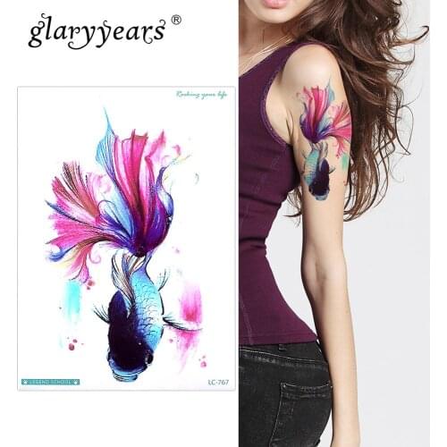 Glaryyears 15*21cm Temporary Tattoo Sticker Colorful Fake Tatoo Fish Flash Tatto Waterproof Small Body Art Men Women LC-767