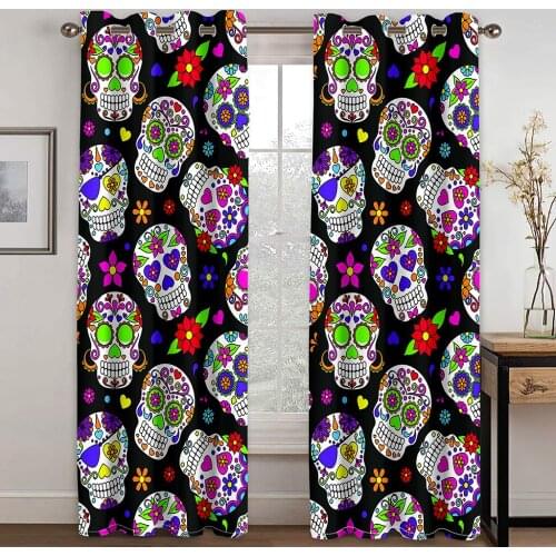 3D Printing Personality Funny Skull Pattern Bedroom Living Room Shade Custom Curtain Suit Bedroom with Hook Accessories