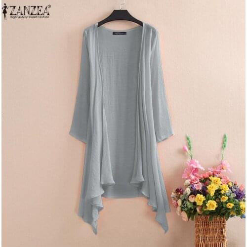 Plus Size Womens Summer Blouse Cover Up ZANZEA Elegant Solid Cardigans Casual Long Sleeve Irregular Tops Beach Kimono 5XL