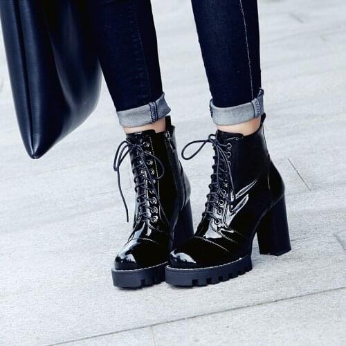 SKLFGXZY European American Fashion Round Toe Zipper Shoes Super High Thick Heel Leather Ankle Boots Womens Platform Heels