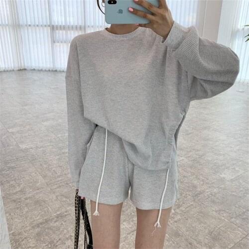 Alien Kitty Oversize Casual Two Pieces Sets 2021 Chic Solid Stylish Women Tops Loose OL All Match Mujer Wide Leg Shorts Suits