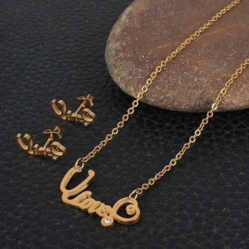 Love Fashion Stainless Steel Jewelry Sets For Women Gold Color Pendants Necklace And Earrings SRYZ045