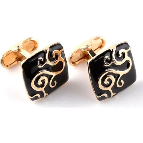 Gold Paint Plant Pattern Decorative Black Enamel Cufflinks Jewelry Mens Chrismas Gift Business Cuff Links For Gentlemen