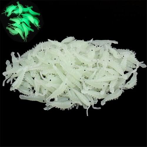 100pcs Soft Silicone Shrimp Fishing Lures 2.7cm 0.3g Small Light Green Freshwater Fishing Glow Shrimp Bait Carp Fishing pesca