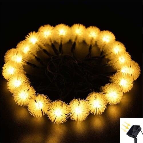 20/30LED Furry Balls Solar Fairy String Light Waterproof For Outdoor Yard Christmas House Wedding Party Decoration Garden Light