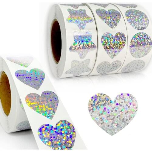 500pcs Laser Blank Heart Stars Round Sticker Label DIY Scrapbooking Decoration Birthday Party Gift Stationery Sealing Sticker