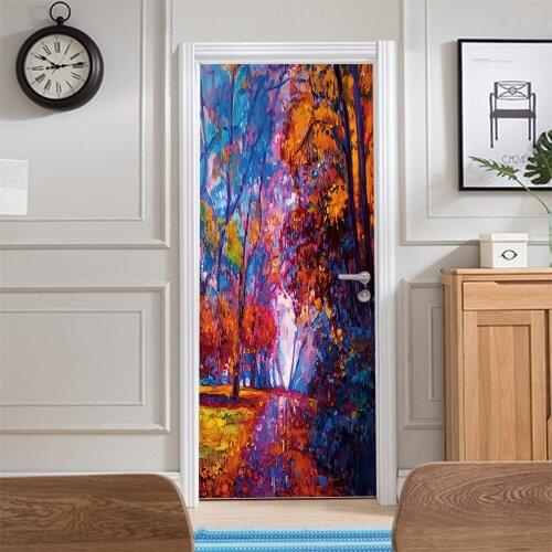 Abstract Color Wood Door Stickers Home Decoration Oil Painting Feeling Picture Door Decals Bedroom Living Room Decor 2 Pieces