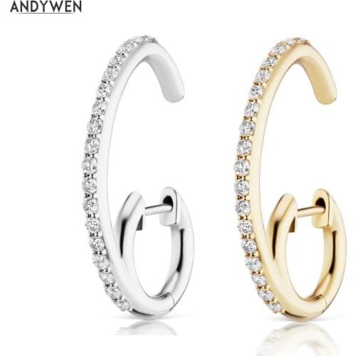 ANDYWEN 925 Sterling Silver Espionne Earring Circle Huggies Loop Open Circle Double Hoops Women Fashion Crystal CZ Jewelry
