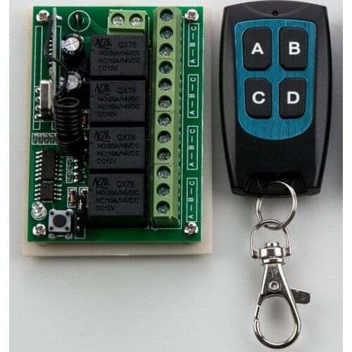 DC 12V 10A 4CH RF Wireless Relay Remote Control Switch 315 MHZ /433 MHZ Transmitter &* Receiver for garage door / window /lamp