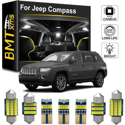 BMTxms 8Pcs Canbus Car LED Interior Map Dome Light License Plate Lamp For Jeep Compass MK49 2007-2016 Auto Accessories