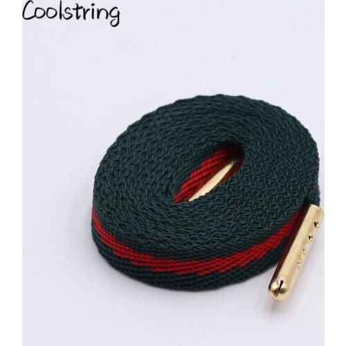 Coolstring Classic 8mm Green Red Ribbon Shoelaces Polyester Flat Laces Single Layer Shoestrings Plastic Tips DIY Replacement