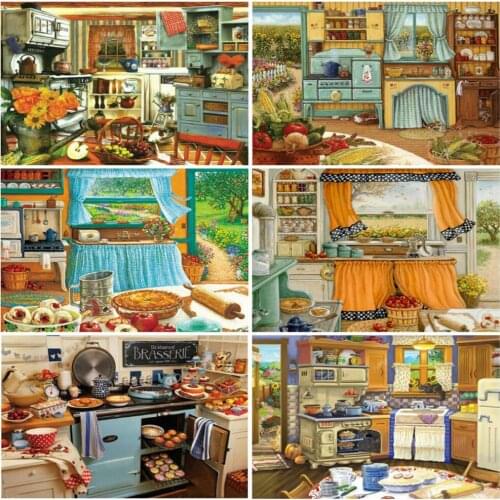 EverShine Diamond Painting Full Square Kitchen Cross Stitch Diamond Embroidery Landscape Rhinestones Art Handmade Hobby Gift