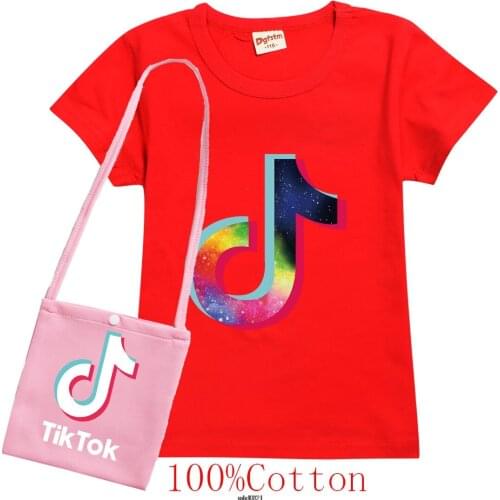 2-15Y Tik Tok T-Shirt Short Sleeve +Bag Clothes Grils Hot Summer Kids Casual Tops Teen Children Girls Clothing Baby Girls