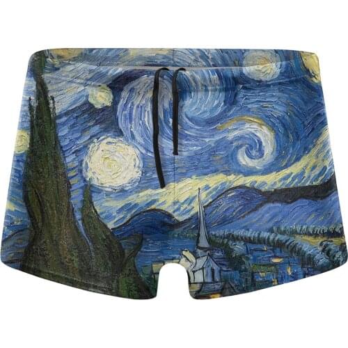 Dutch Painter Van Gogh Classic Oil Paintings Swimming Pants Speed Dry Man Swimming Trunks Swimsuit Stretch Beach surfing Shorts