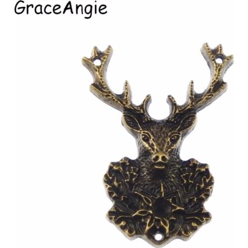 GraceAngie 6PCS Antique Bronze Deer Elk Head Shape Two Hole Pendant Connectors Retro Style Jewelry Necklace Making Findings