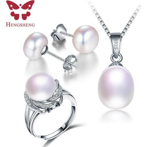 2019 Fine Pearl Jewelry Set AAAA 8-9mm Pearls High Quality Pendant Necklace Earrings Ring for women Silver Bridal Jewelry Sets