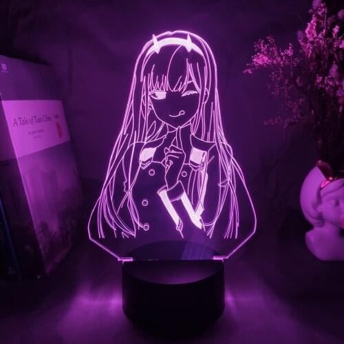 Kawaii Zero Two 3D Acrylic Night Lamp Darling in the Franxx Anime LED Light Kids Bedroom Bedside Company Lighting Manga Art Deco