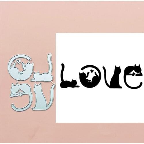 4pcs Love Cat Metal Cut Dies Stencils for Scrapbooking Stamp/Photo Album Decorative Embossing DIY Paper Cards