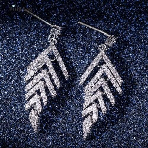 Visisap Korean Earring Creative Leaf Eardrops Zircon Inlaid Fashion Earrings for Women Party Gifts Jewelry EH048