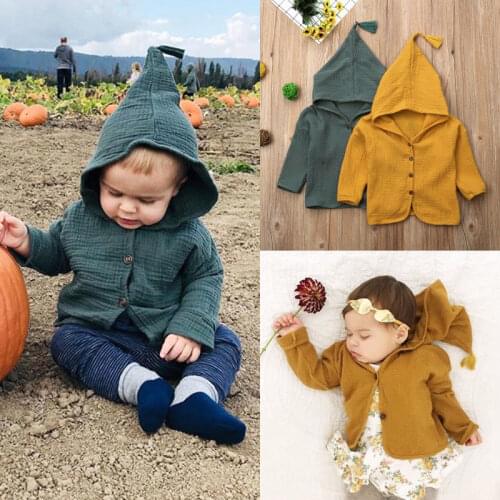 2020 Autumn Winter Fashion Causal Kids Baby Girls Boys Jacket Solid Coat Pointed Hooded Linen Cotton Coats Outfit 1-6Y