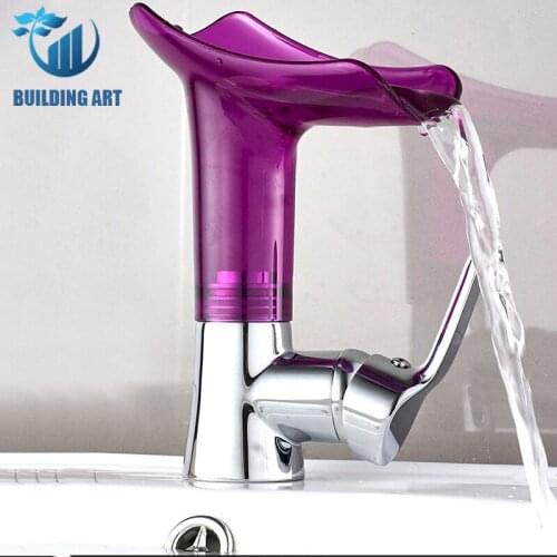 Brass Bathroom Faucets Basin Faucet Bathtub Faucet Bathroom Cabinet Wash Basin Waterfall Single Hole Hot/Cold Bathroom Faucet