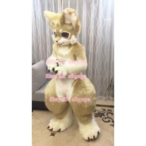 Best Quality on Ali Birthday Party Beige Fox Dog Fursuit Complete Costume Furry Suit Cosplay Fancy Dress Christmas Adult Size