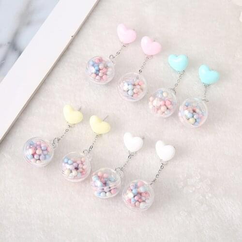 1Pair cute stud earring multicolours resin heart with ball Earrings Fashion woman Jewelry birthday Gift