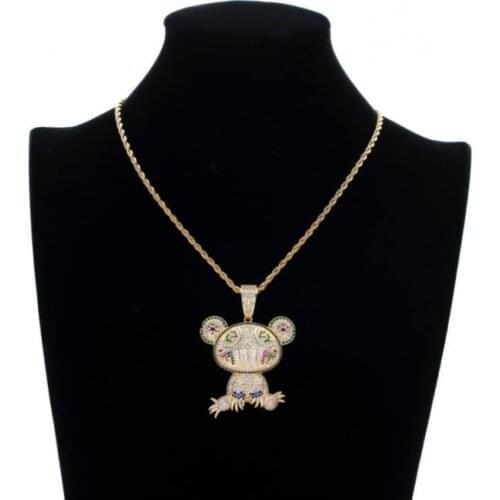 Fashion Personality Hip Hop Color Frog Animal Micro-Inlaid Zircon Pendant Necklaces for Men Creativity Jewelry Gift