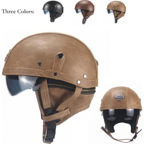 Motorcycle Half Helmet With Visor Retro Vintage Casque Unisex Four Seasons Safety For Moto Harley Scooter Motorbike Riding Biker