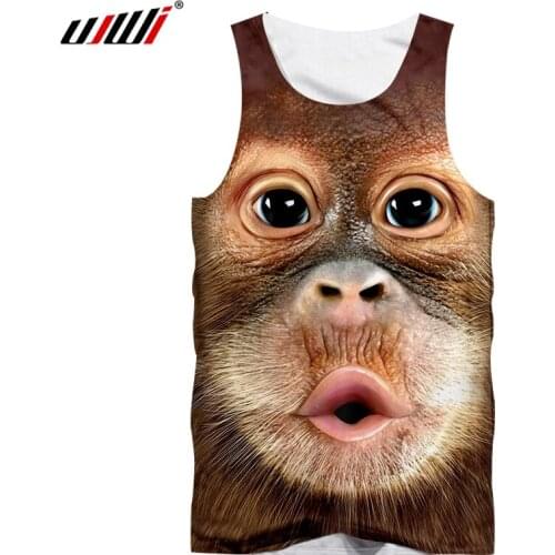 UJWI 2019 Mens Vest 3D Printed Animal Monkey Orangutan Creative Sleeveless Funny Design Casual Tops Tank Tops Male Summer