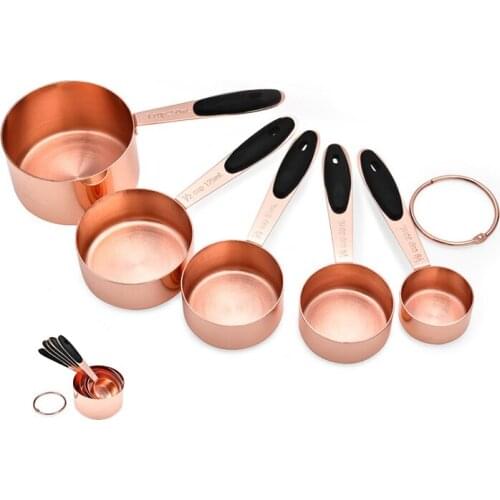 5Pcs Stainless Steel Measuring Cup Set Measuring Spoon Rose Gold Kitchen Scale Coffee Scoop DIY Baking Tools