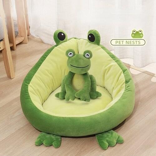 2021 New Style Pet Dog Bed House Frog Shape Cat Bed Cute Cartoon Puppy Couch Sofa Deep Sleep Cat Mat for Small Dogs Dog Kennel