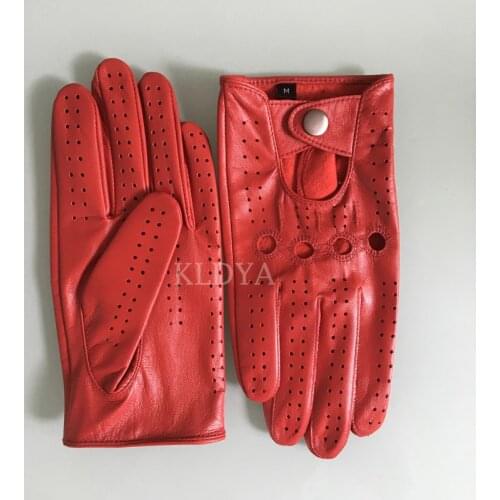 New Arrival Luxury Men Goatskin Gloves Fashion Red Genuine Leather Unlined Driving Gloves Solid Wrist Breathable Women Mittens