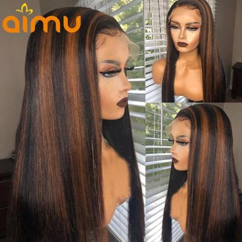 Pre Plucked Hd Tranparent Human Hair Wig For Women 13x4 Lace Front Wig Brazilian 1B 30 Brown Highlight Full Lace Frontal Wig 150