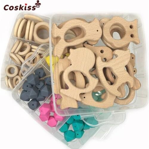 3 Boxed Wooden Animal Mixed Color 0.67"(17mm) Geometric Hexagon Silicone And Baby Wooden Rings For DIY Baby Teether Accessories