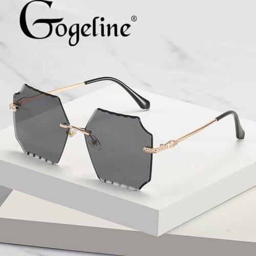 Hexagon Rimless Sunglasses Women Metal Fashion Square Sun Glasses for Men Gradient Ocean Lens Frameless UV400