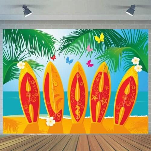Tropical Summer Surfboard Backdrop For Photography Beach Family Party Kids Portrait Hawaii Photo Background Decoration For Home