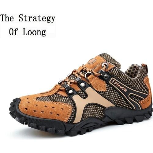 Outdoor Spring Autumn Men Breathable Mesh Patchwork Casual Shoes Male Carved Flowers Lace-Up Rivet Hiking Sneaker Shoes 200101