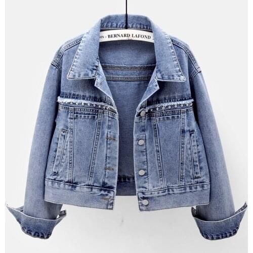 Spring Autumn Women Harajuku Denim Coat Short Rivet Long Sleeve Jeans Jacket Ladies Loose Single Breasted Outerwear Tide G766