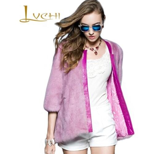 LVCHI 2019 Women real fur fashion simple winter mink coat Genuine sheep leather O-Neck OL Jackets Womens fur coats from mink